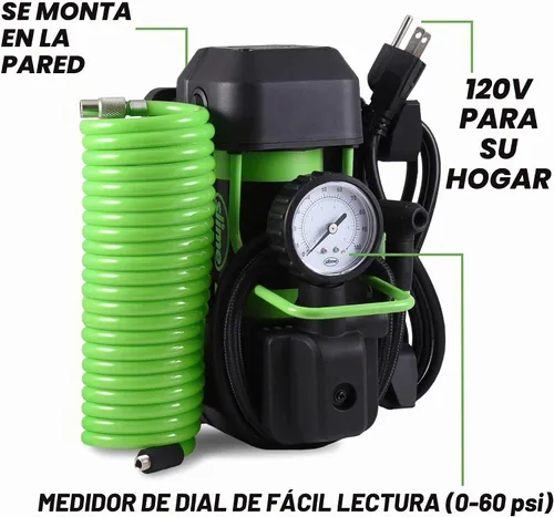 Vista 3 de Inflador de neumáticos para casa Slime 40045, montado en pared 120V, para SUV, compresor de aire 4x4, resistente, 2X Pro Power, con manómetro