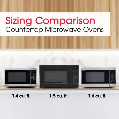 Vista 6 de SHARP Horno microondas para encimera con plato giratorio extraíble de 13.6 pulgadas, 1100 vatios, 1.6 pies cúbicos, acero inoxidable Tocadiscos