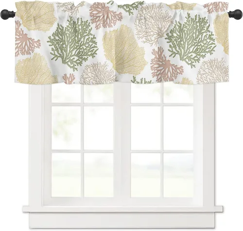Vista 38 de Cenefa de amarre para ventanas, cortinas náuticas costeras de coral, cenefas con bolsillo para barra, cortinas de ventana con temática de playa