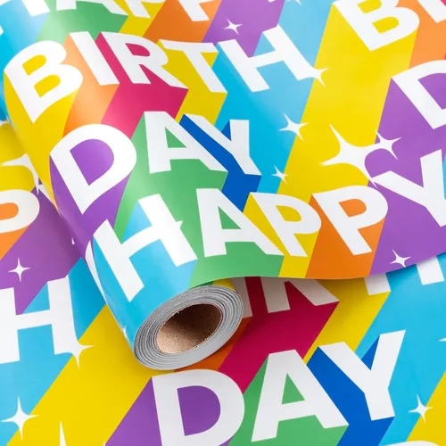 Vista 14 de Garbendy Papel de regalo de cumpleaños – Mini rollo – 17 pulgadas x 16.5 pies – Coloridas letras felices en papel azul papel de regalo perfecto