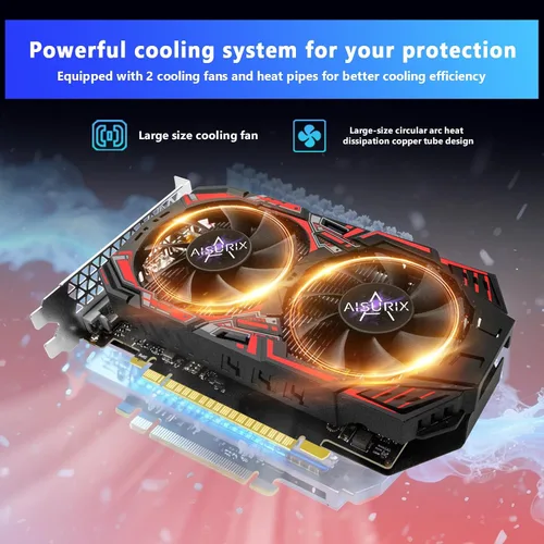 Vista 4 de AISURIX GTX 1050 Ti tarjeta gráfica de 4G, tarjeta gráfica GDDR5 de 128 bits PCI Express 3.0, tarjeta gráfica DVI VGA HDMI con ventiladores Twin