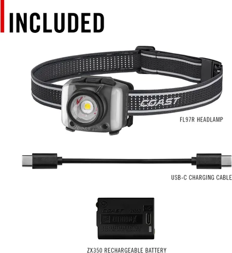 Vista 11 de Coast FL97R Linterna Frontal LED Recargable de 1200 Lúmenes Controlada por Voz con Pure Beam® Spot & Flood, Iluminación ARC, Modos de Color Rojo