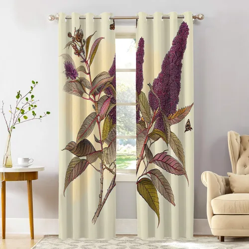 Vista 40 de Shrahala Floral Abstract Design Blackout Curtain Tiers, Minimalist Flower Illustration Kitchen Valance Light Blocking Tier Drapes with Rod Pocket, 2