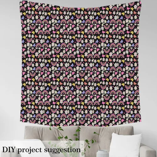 Vista 4 de The Yard - Tela de arcoíris para niñas, diseño rústico de margaritas para sillas, sofá, costura, tela impermeable con mariposas en acuarela