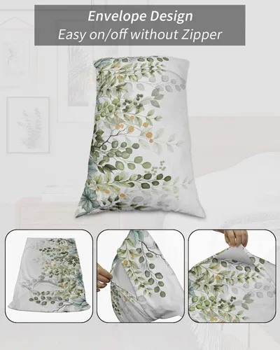 Vista 7 de Fundas de almohada de hojas verdes salvia, tamaño King, fundas de almohada suaves transpirables y refrescantes largas para cama y sofá, 20 x 40