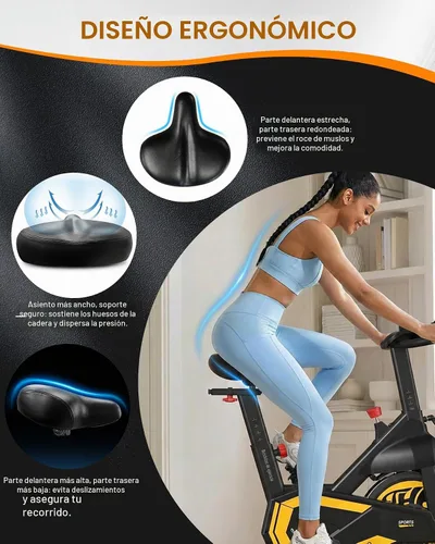 Vista 3 de Bicicletas de ejercicio para el hogar, bicicleta giratoria con imán ajustable, resistencia de pastilla de freno, transmisión silenciosa por correa