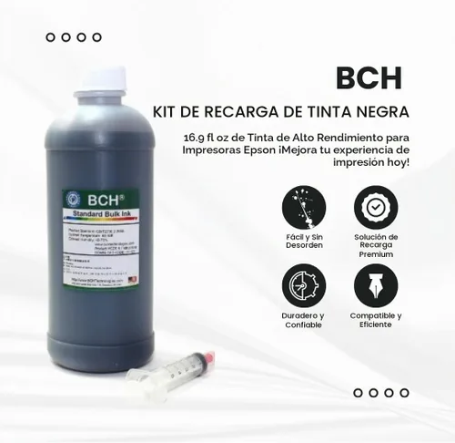 Vista 2 de BCH - Kit de recarga de tinta negra para impresoras de inyección de tinta Epson compatibles, 16.9 fl oz (16.9 fl oz), botella de repuesto de alto