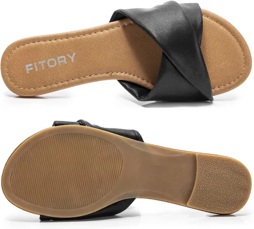Vista 4 de FITORY Sandalias planas para mujer con pantuflas de cuero suave para verano, tallas 6-11