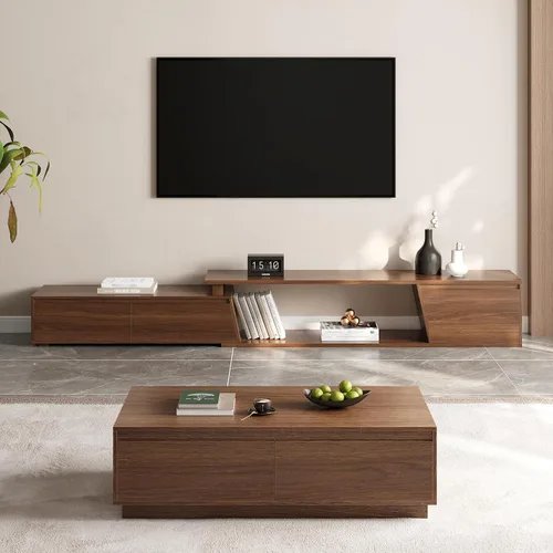 Vista 12 de homary Consola de TV extensible para sala de estar, centro de entretenimiento rectangular con 3 cajones, soporte de TV de hasta 110 pulgadas