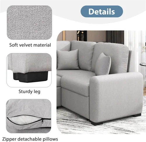 Vista 5 de LHLLHL Sofá cama seccional con puerto de carga USB y salida de enchufe, sofá cama extraíble, diván en forma de L pequeño apartamento