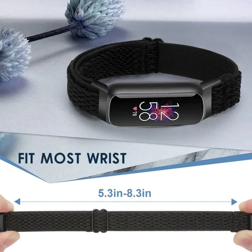 Vista 2 de Correa de reloj de nailon elástico ajustable compatible con Fitbit Luxe para mujeres y hombres, correa de repuesto elástica suave para Fitbit Luxe