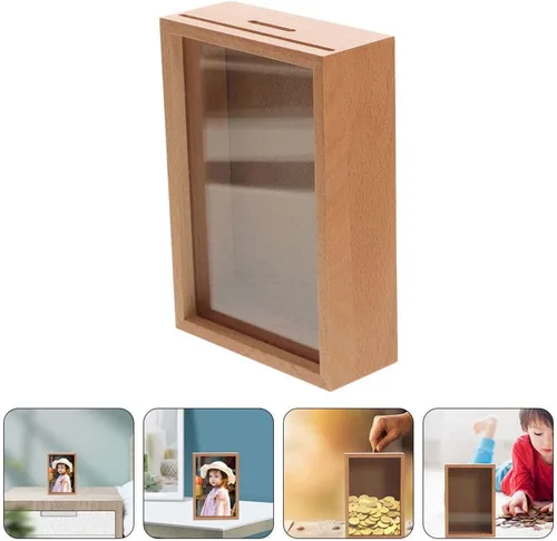 Vista 2 de Zerodeko Hucha para adultos, de madera, hucha para adultos, caja de fotos, caja de sombra para niñas, caja decorativa de sombra para el hogar