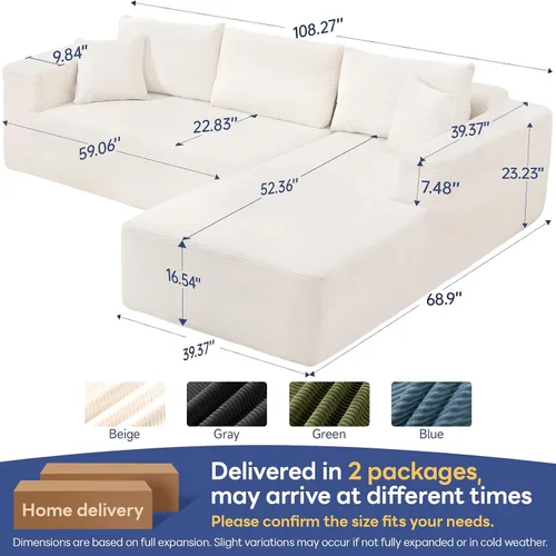 Vista 3 de Sofá modular Cloud 2026 de 108 pulgadas, sofá modular con asiento profundo, sofá modular con diván en forma de L, sofás modernos para sala de estar
