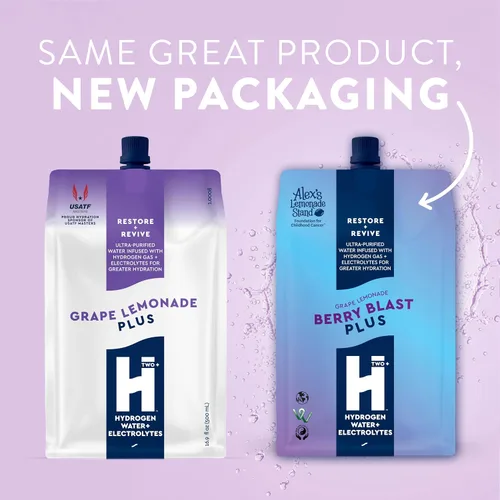 Vista 8 de HTWO Plus Agua de hidrógeno molecular con electrolitos, sabor a limonada de uva, paquetes de hidratación sin azúcar, paquete de 6 unidades de 16.9