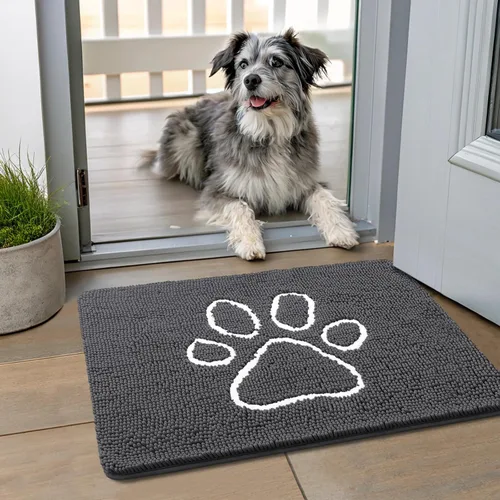 Vista 167 de Smiry Tapete para puerta de perro para patas fangosas, absorbente y Gris y negro