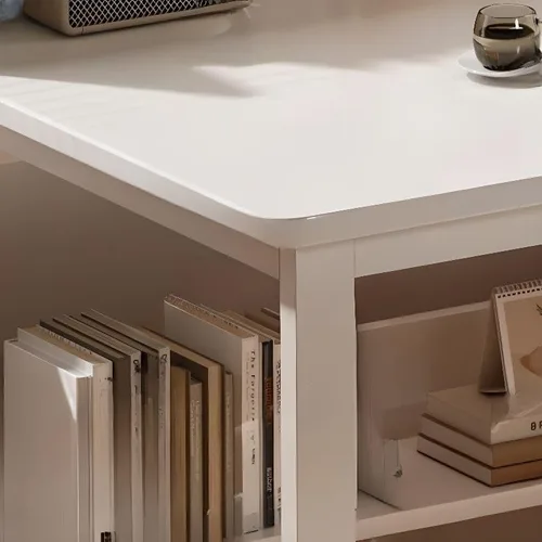 Vista 6 de Escritorio moderno con 3 cajones, mesa de estudio de computadora con gabinete para oficina en casa, estación de trabajo para espacios pequeños Gris