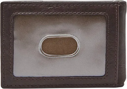 Vista 3 de Fossil Cartera de cuero delgada minimalista con clip para dinero plegable con bolsillo frontal para hombre