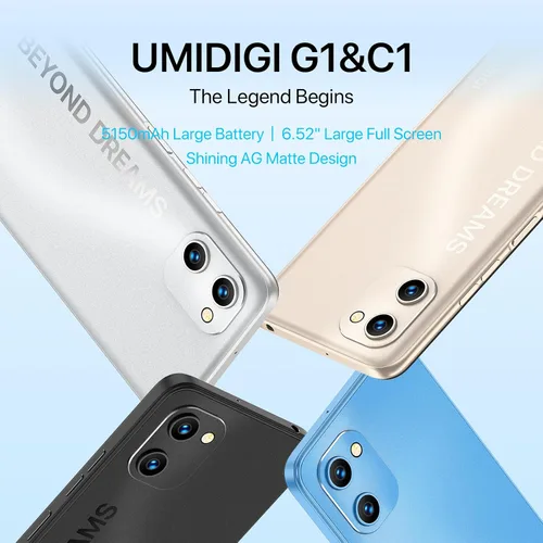 Vista 2 de UMIDIGI Teléfono celular G1 Dual Sim 4G LTE Global Desbloqueado Teléfono, Unisoc T610 hasta 1.8GHz, 2+32GB 256G Expandible, 6.52" HD+, 5150mAh
