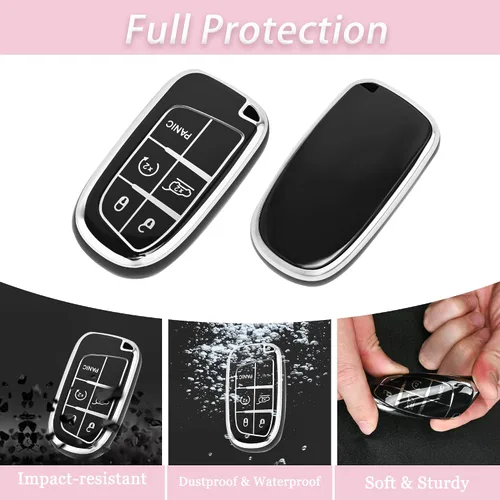 Vista 3 de Funda para llavero Dodge Challenger - 3, 4, 5 botones, protector de llavero de TPU suave Negro 2