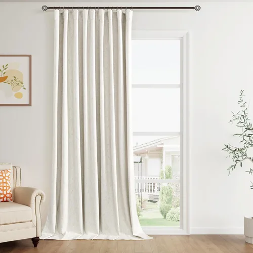 Vista 72 de Joywell - 2 cortinas de lino 100% opacas, con bolsillo para cortinero, trabilla trasera, cinta para ganchos y anillas con clip, con aislamiento