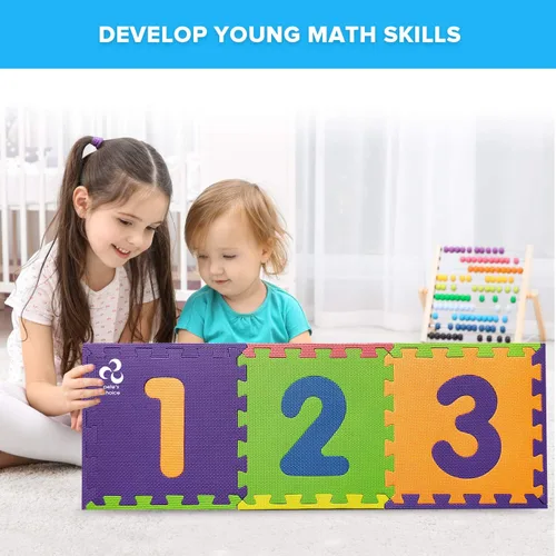 Vista 6 de Tapete seguro de números no tóxico, grueso y suave, de 0 a 9, 10 azulejos, aprendizaje temprano de matemáticas, los niños aprenden y juegan