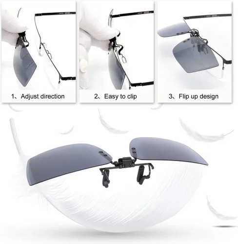 Vista 5 de PSI Paquete de 2 lentes de sol polarizados con clip sobre lentes recetados abatibles, clip de metal sin montura para mujeres y hombres