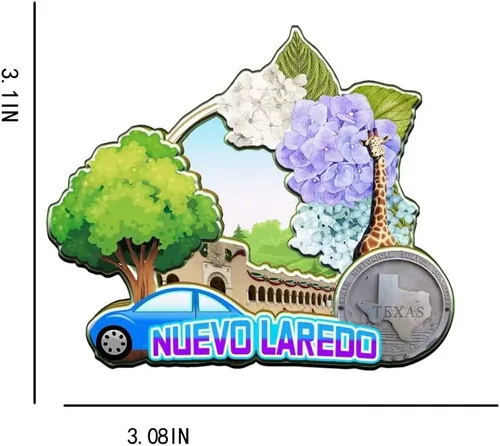 Vista 3 de Nuevo Laredo - Imán de México para nevera de madera 3D, monumentos de viaje, coleccionables, recuerdos, decoración hecha a mano -2330