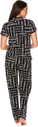 Vista 5 de bebe Conjunto de pijama de dama de honor de 2 piezas para mujer, camisa y pantalones de manga corta con botones Negro 24