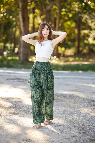 Vista 4 de Lannaclothesdesign Pantalones de harén para mujer, cintura alta, pantalones de yoga bohemios con bolsillos, ropa hippie bohemia