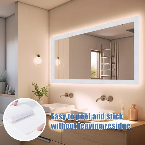Vista 4 de WADILE 10 m de cenefa de papel pintado de grano de madera blanco, marco de espejo extraíble, impermeable, papel de pared autoadhesivo, para pegar