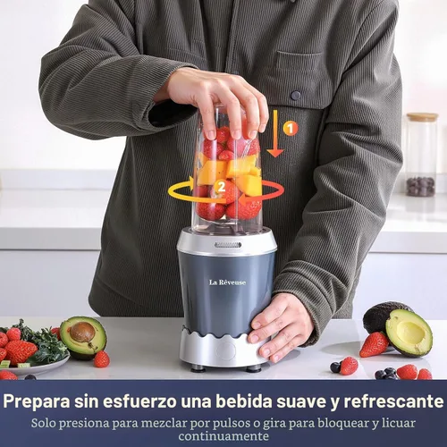 Vista 5 de La Reveuse Licuadora personal de 1000 vatios, (1) taza para llevar de 24 onzas, gris, LARB2305