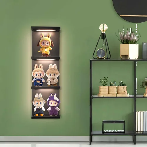 Vista 7 de VIWODS Estante de pared de 4 niveles con luces LED, estante flotante para decoración del hogar, estante vertical montado en la pared