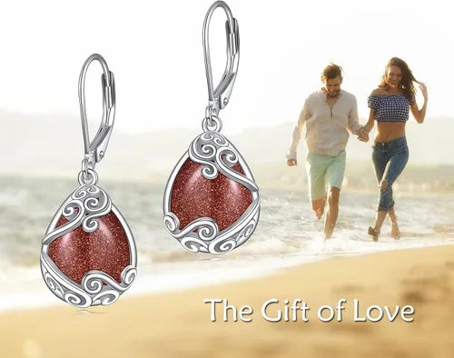 Vista 143 de Aretes colgantes con forma de lágrima de filigrana de piedra lunar de plata de ley 925 con cierre de palanca para mujer, regalos de joyería