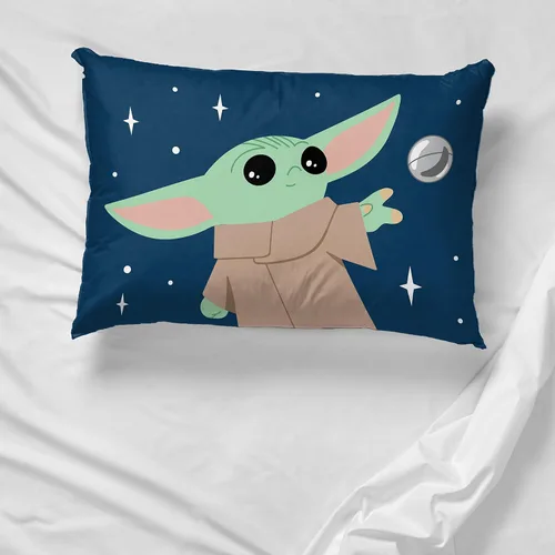 Vista 5 de Star Wars Mandalorian Grogu Baby Yoda - Funda de almohada reversible para niños, color azul 20 x 30 pulgadas, producto oficial, microfibra suave
