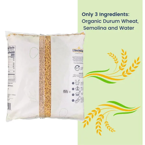 Vista 5 de L'Oro Del Sud Pasta orgánica para codos, pasta de trigo duro, 16 onzas, paquete de 4 Pasta italiana de codo prémium hecha de 100% trigo duro, sin