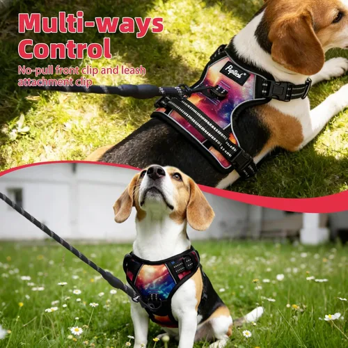 Vista 3 de PUPTECK Arnés táctico sin tirones para perro, tamaño mediano, arnés reflectante ajustable con asa para perro, de fácil control, cómodo y suave