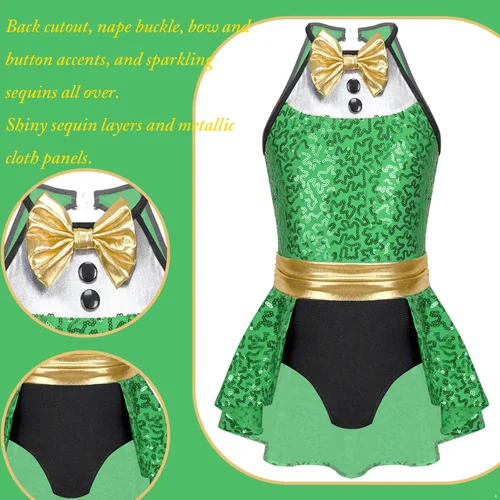 Vista 6 de JEATHA Vestido de leotardo de baile latino moderno de lentejuelas brillantes para niñas