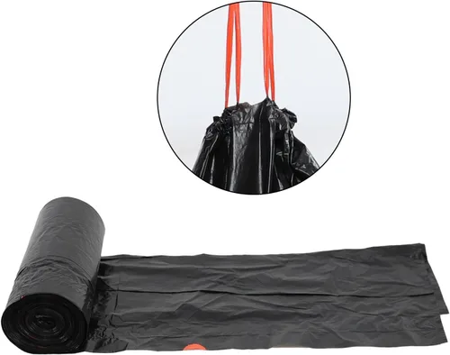 Vista 3 de Bolsas de basura con cordón de 3 galones, bolsas de basura de fondo plano, 110 unidades Negro, 3 rollos, forros para latas pequeñas resistentes a