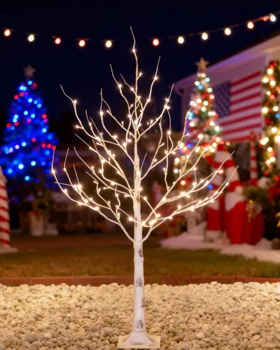 Vista 7 de Tybeeu Árbol de abedul iluminado de 3 pies con 64 luces LED blancas cálidas para decoración de vacaciones, diseño realista, certificado UL