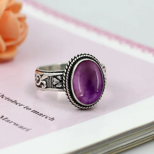 Vista 6 de 5.85 quilates de piedra preciosa natural de forma ovalada solitario para mujer, anillo de plata 925 con piedra natal superpuesta, regalo de joyería