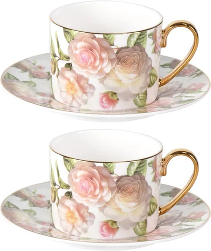 Vista 18 de KAMMAK Juego de 2 tazas de té y platillos, tazas de café de porcelana fina, tazas de café expreso apilables, demitasse de cerámica para café