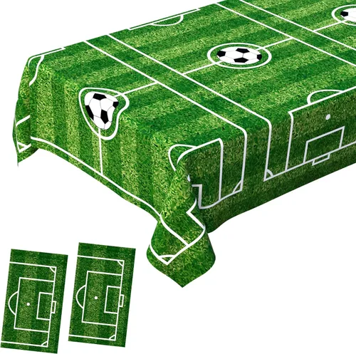 Vista 12 de Paquete de 2 decoraciones desechables para fiestas de fútbol, cumpleaños, manteles de plástico para fiestas temáticas de fútbol