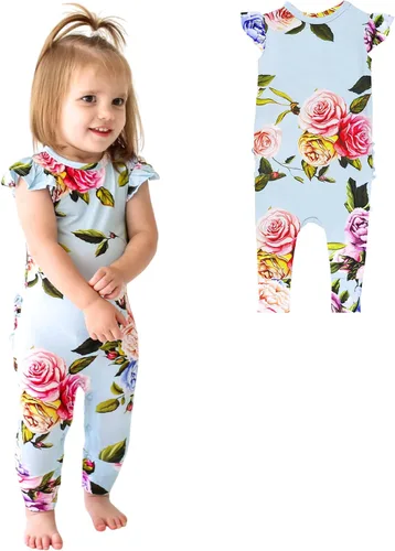 Vista 16 de Posh Peanut Mameluco de manga casquillo con volantes para bebé, ropa para niñas recién nacidas, pijama de una pieza para niños, viscosa suave