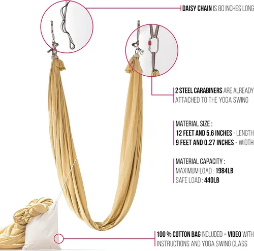 Vista 2 de Pinc Active Silk Aerial Yoga Swing & Hammock Kit for Improved Yoga Inversions, Flexibility & Core Strength