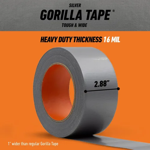 Vista 8 de Gorilla Cinta resistente y ancha, cinta plateada, 2.88 pulgadas x 25 yardas (paquete de 1), resistente y resistente a la intemperie para interiores