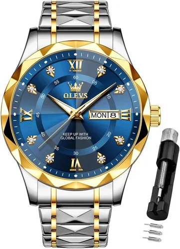 Vista 16 de OLEVS - Relojes para hombre de diamantes de lujo, casual, esfera grande, acero inoxidable, impermeable, para negocios, de vestir, analógico