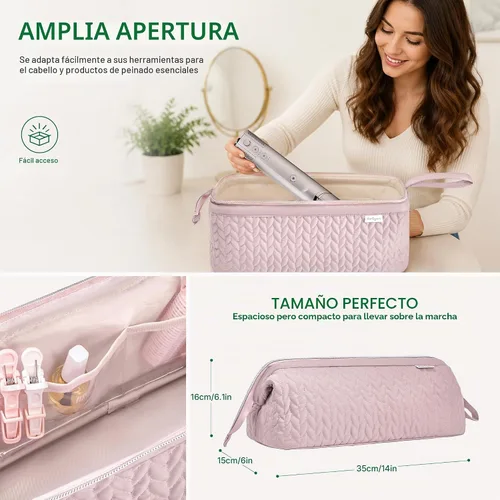 Vista 3 de Estuche KarSyon Shark Flex Style para secador de pelo Dyson Airwrap Cepillo Dyson Herramientas para el cabello Revlon Bolsa de viaje Estuche de Rosa
