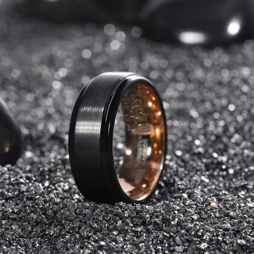 Vista 2 de TRUMIUM - Anillo de boda de carburo de tungsteno de 1564 y 516 de pulgada, para hombres y mujeres, con borde escalonado, grabado en inglés I Love