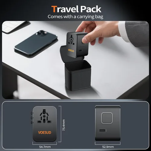 Vista 7 de Adaptador de viaje universal, adaptador de enchufe de viaje para EE. UU./UE/Reino Unido/AU y más de 200 países en todo el mundo, adaptador