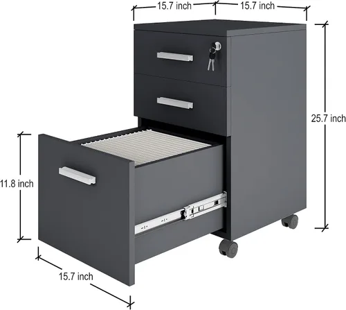 Vista 2 de Lazio Archivador de 26 pulgadas con cerradura, archivador para el hogar y la oficina, archivador de 3 cajones con ruedas para cartas de tamaño A4